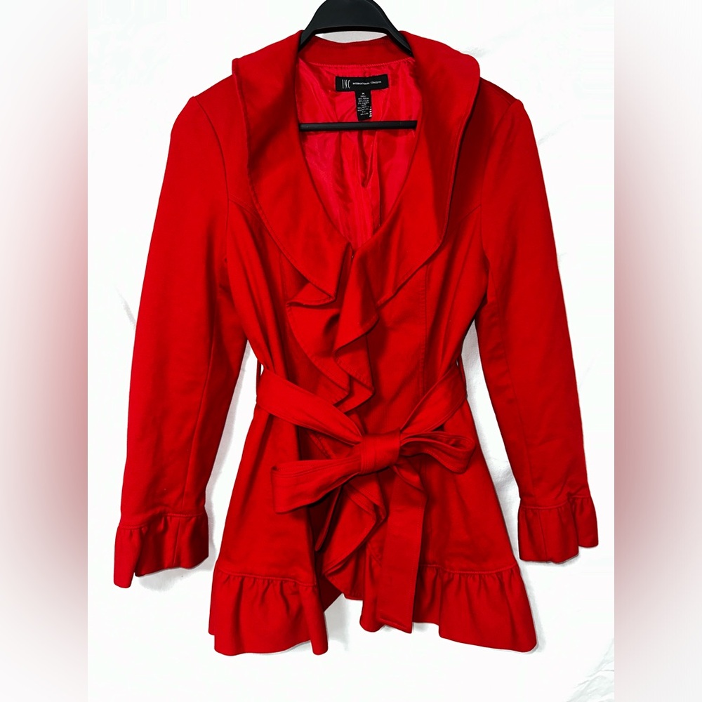 LIKE NEW - INC Red Ruffle Coat - M